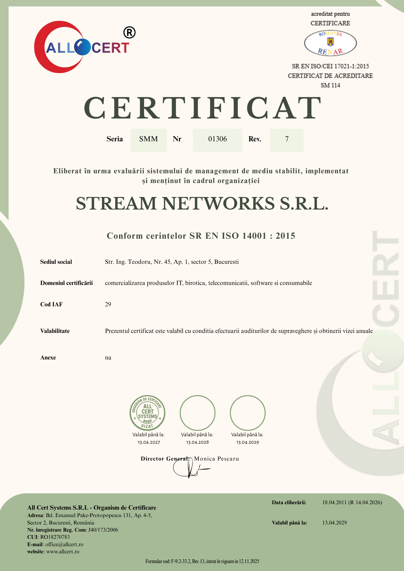 certificat reinnoire_RENAR_14-2015_STREAM_VIZA 04.2027_2026