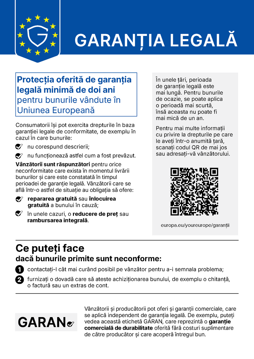 Notificarea armonizată UE privind drepturile dumneavoastră de garanție legală
